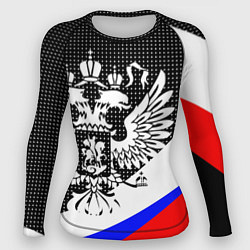 Рашгард женский Герб России и государственный флаг на чёрном фоне, цвет: 3D-принт