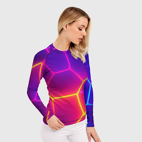 Женский рашгард Синие плиты с фиолетовым свечением / 3D-принт – фото 3