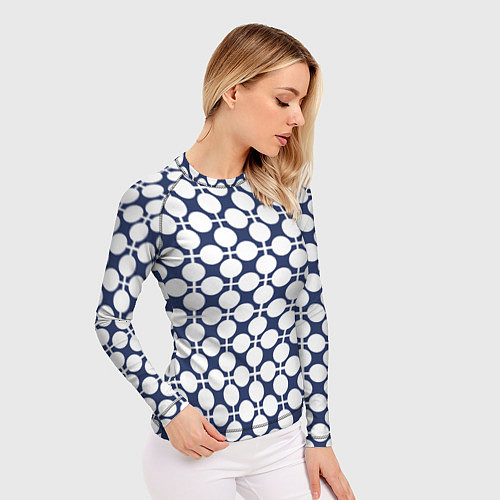 Женский рашгард Серо-белый узор в клетку и горох ретро / 3D-принт – фото 3