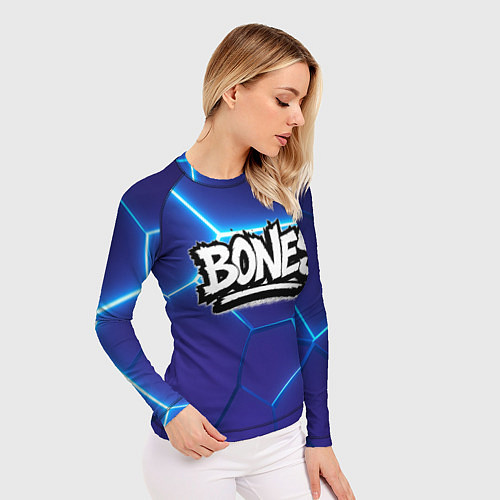 Женский рашгард Bones белое лого на синих плитах / 3D-принт – фото 3