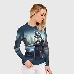 Рашгард женский Крутой Бендер рядом с Ламборджини, цвет: 3D-принт — фото 2