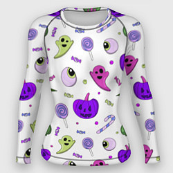 Рашгард женский Halloween purple pumpkin pattern, цвет: 3D-принт