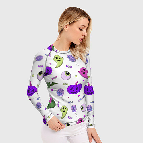 Женский рашгард Halloween purple pumpkin pattern / 3D-принт – фото 3