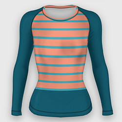 Рашгард женский Полосатый мандариновый морской рассвет с однотоном, цвет: 3D-принт