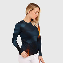 Рашгард женский Разорванный синий камуфляж с огнем, цвет: 3D-принт — фото 2
