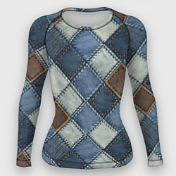 Женский рашгард Джинсовый пэчворк ромбовый узор