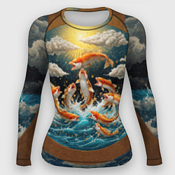 Рашгард женский Большие золотистые рыбы выпрыгивают из воды, цвет: 3D-принт