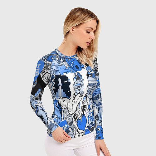 Женский рашгард Monster energy sticker blue / 3D-принт – фото 3