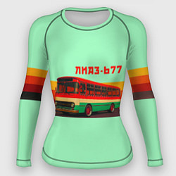 Рашгард женский Ретро автобус ЛиАЗ 677, цвет: 3D-принт