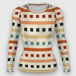 Рашгард женский Пиксели и полосы орнамент осенний рябиновый, цвет: 3D-принт