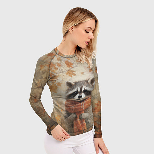 Женский рашгард Осенней енот в шарфе / 3D-принт – фото 3