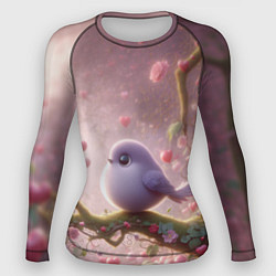 Рашгард женский Маленькая фиолетовая птица с сердечками и цветами, цвет: 3D-принт