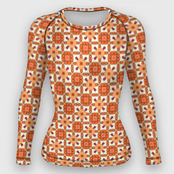 Женский рашгард Оранжевая цветочно-геометрическая текстура