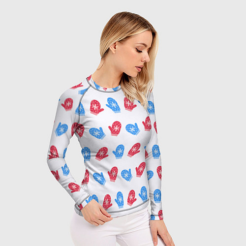 Женский рашгард Голубые и красные варежки / 3D-принт – фото 3