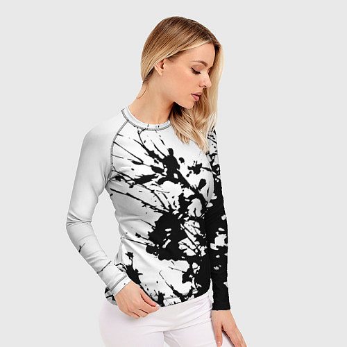 Женский рашгард Чёрная взрывная краска на белом / 3D-принт – фото 3