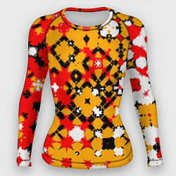 Рашгард женский Красно-желтая геометрическая абстракция, цвет: 3D-принт