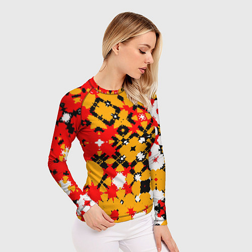 Женский рашгард Красно-желтая геометрическая абстракция / 3D-принт – фото 3