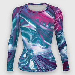 Рашгард женский Абстракция бело сине красный мрамор, цвет: 3D-принт