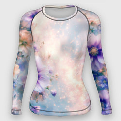 Женский рашгард Нежный голубой цветочный с золотистым свечением