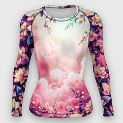 Рашгард женский Фантастический цветочный розовый с облаками, цвет: 3D-принт