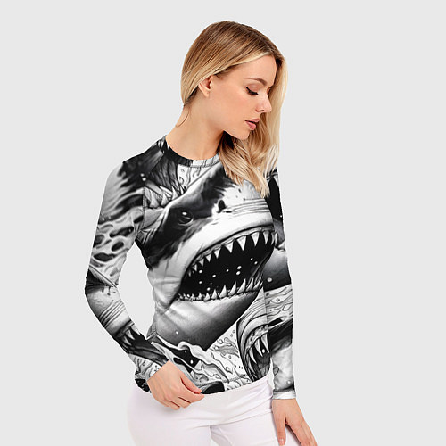 Женский рашгард Белая акула - стая / 3D-принт – фото 3
