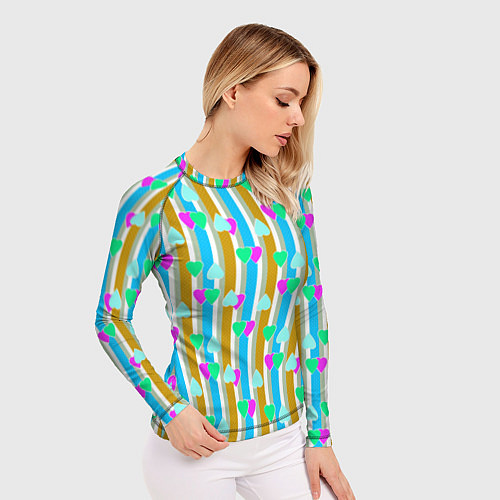 Женский рашгард Полосатый с сердечками ретро в горошек / 3D-принт – фото 3