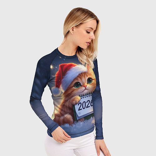 Женский рашгард Кот который ждет новый год / 3D-принт – фото 3