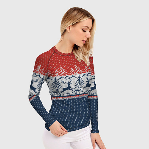 Женский рашгард Вязаный узор с оленями / 3D-принт – фото 3