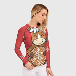 Рашгард женский Новогодняя лошадка с печенькой, цвет: 3D-принт — фото 2