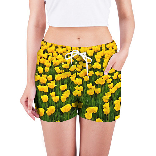 Женские шорты Жёлтые тюльпаны / 3D-принт – фото 3