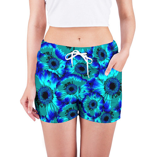 Женские шорты Голубые хризантемы / 3D-принт – фото 3