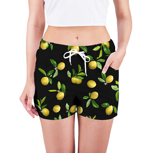 Женские шорты Лимоны на черном / 3D-принт – фото 3