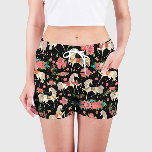 Женские шорты Лошади и цветы / 3D-принт – фото 3