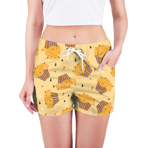 Женские шорты Капкейки на желтом фоне / 3D-принт – фото 3