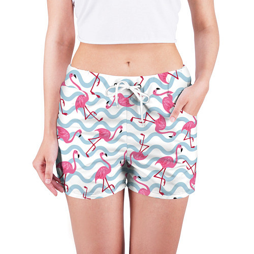 Женские шорты Фламинго Волны / 3D-принт – фото 3