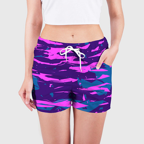 Женские шорты CYBERSTYLE NEON CAMOUFLAGE / 3D-принт – фото 3