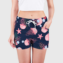 Шорты женские Розовые медузы, цвет: 3D-принт — фото 2