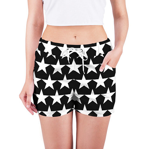 Женские шорты Белые звёзды на чёрном фоне 2 / 3D-принт – фото 3