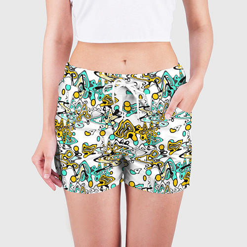 Женские шорты Абстрактный современный узор в стиле граффити / 3D-принт – фото 3