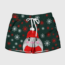 Шорты женские Зимний кролик и снежинки, цвет: 3D-принт