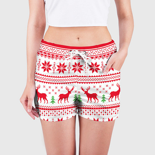 Женские шорты Новогодний узор с оленями / 3D-принт – фото 3