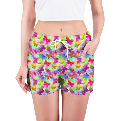 Женские шорты Разноцветные Бабочки Color / 3D-принт – фото 3