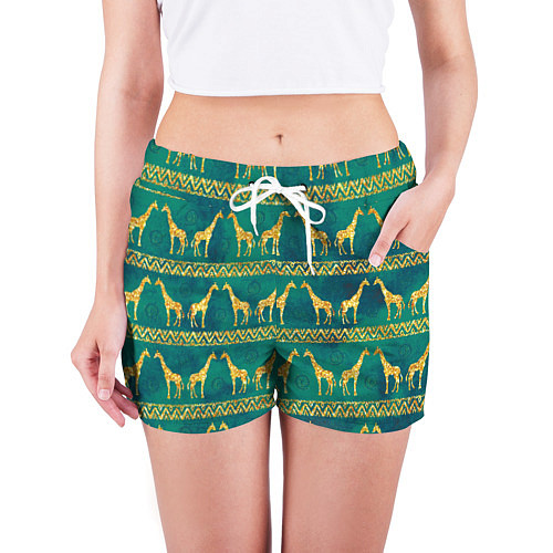 Женские шорты Золотые жирафы паттерн / 3D-принт – фото 3