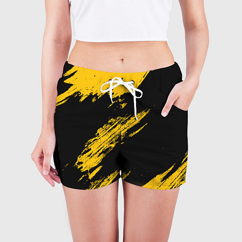 Женские шорты BLACK AND YELLOW GRUNGE ГРАНЖ / 3D-принт – фото 3