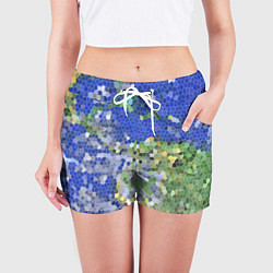 Шорты женские Планета Земля - пиксельный рисунок, цвет: 3D-принт — фото 2