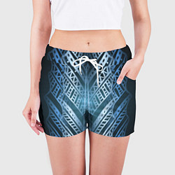 Шорты женские Неоновый абстрактный узор Синий и голубой неон на, цвет: 3D-принт — фото 2