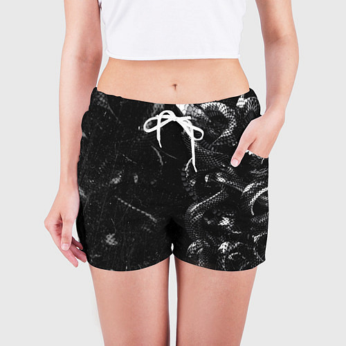 Женские шорты Змеиный Паттерн Snake Black / 3D-принт – фото 3