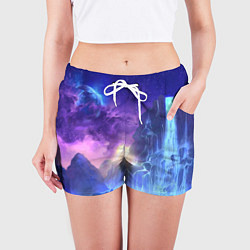 Шорты женские Фантастический пейзаж Водопад Неон, цвет: 3D-принт — фото 2