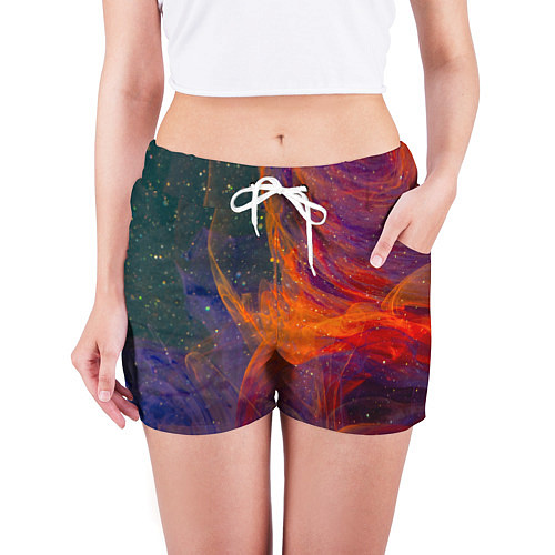 Женские шорты Разноцветный абстрактный дым / 3D-принт – фото 3