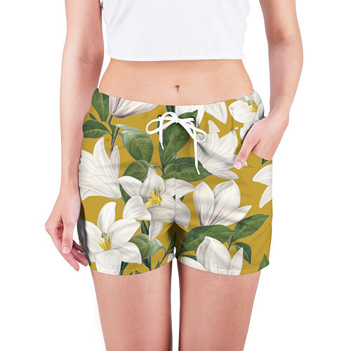 Женские шорты Цветы Белые Лилии / 3D-принт – фото 3